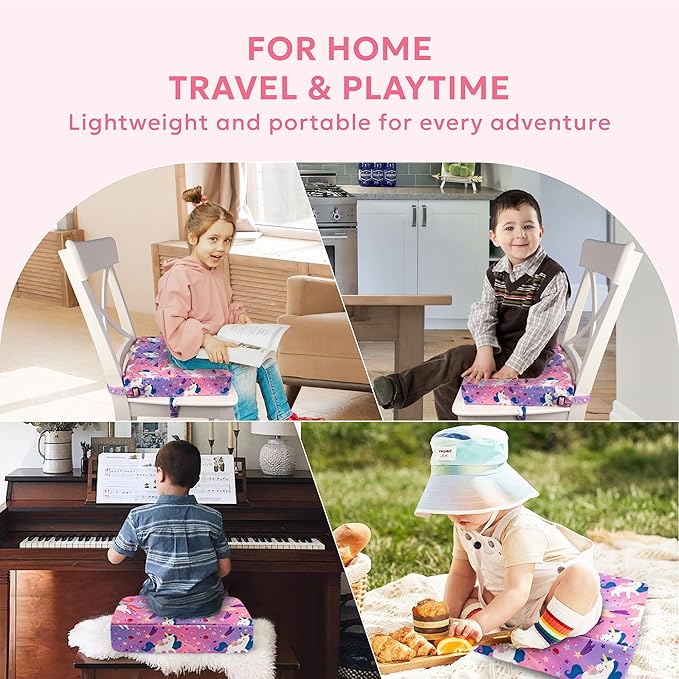 Toddler Booster Seat for Dining Table,Portable Kids Booster Seat - Adjustable, Non-Slip, Lightweight & Easy to Clean (Pink Horse)