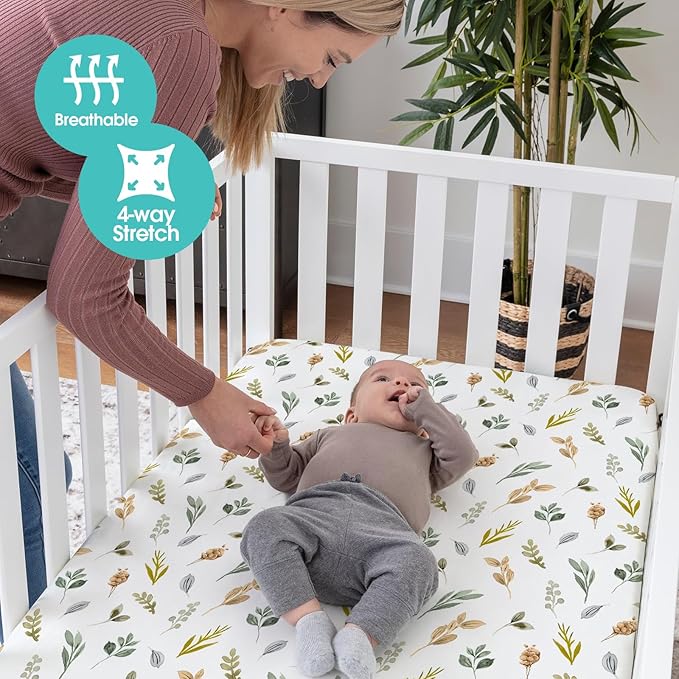 BROLEX Baby Fitted Crib Sheets: Kid Crib Sheets - Set of 2 for Toddler Standard Size Crib Mattress for Boys and Girls - Jersey Knit Crib Bed Sheets Rose & Foliage