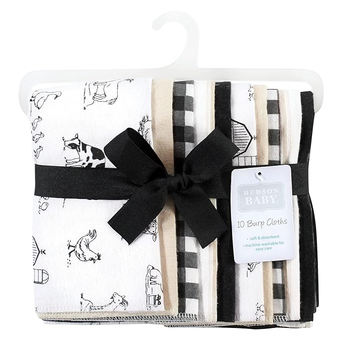 Hudson Baby Unisex Baby Cotton Flannel Burp Cloths, Neutral Farm, One Size