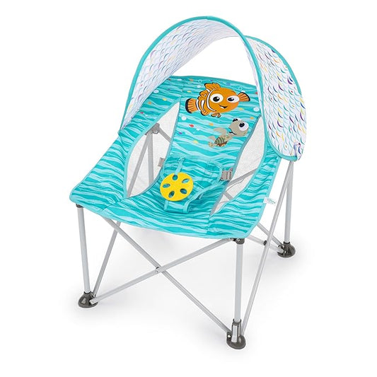Bright Starts Disney Finding Nemo Pop 'N Chill Baby Chair Travel Seat, Indoor/Outdoor Use, Infant Seat with UPF 50+ Canopy, Blue, Ages 0-6 Months