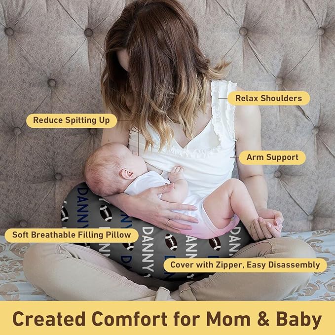 Dyoart Baby Nursing Pillow Cover, Custom Breastfeeding Bottle Pillow Slipcover, Personalized Gift for Infant Boys Girls,Football, Ultra Soft Comfortable(one Size)