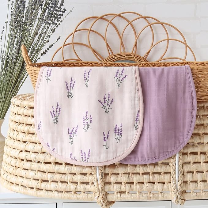 LifeTree Muslin Baby Burp Cloths - Ultra Soft 2 Pack Organic Cotton Large 22'' by 10'' Absorbent Milk Spit Up Rags - Burping Cloths for Newborn, Girls Boys (Lavender & Mauve)