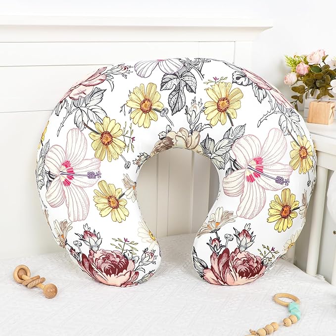 Nursing Pillow Cover, Stretchy Breastfeeding Pillow Slipcover for Baby Girls, Soft Snug Fits On Newborn Feeding Pillowcase, Floral