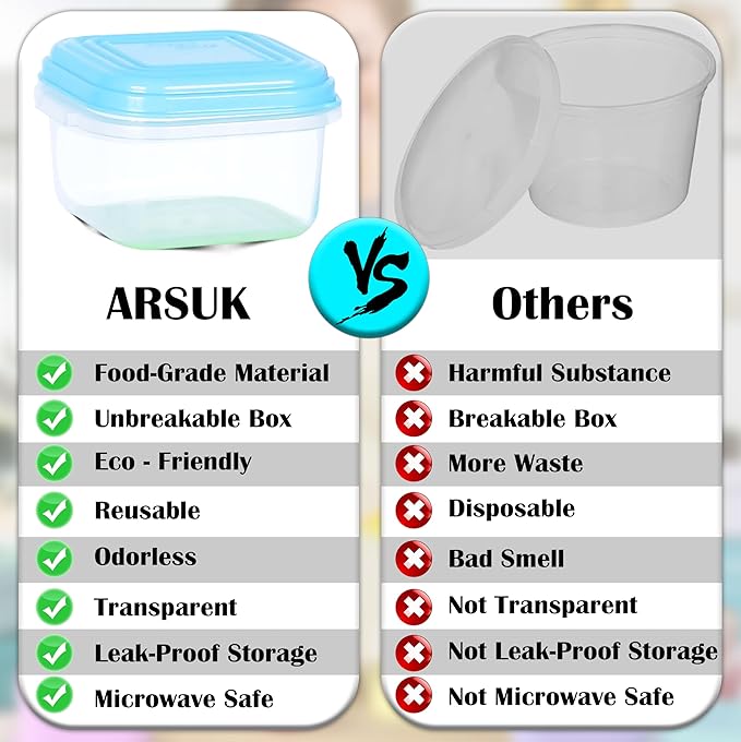 ARSUK Baby Food Containers (4oz/120ml, 16 Pack) - Small Plastic Containers with Lids - Toddler Snack Containers - Reusable Freezer Safe Food Storage Jars - BPA-Free, Leakproof & Microwave Safe