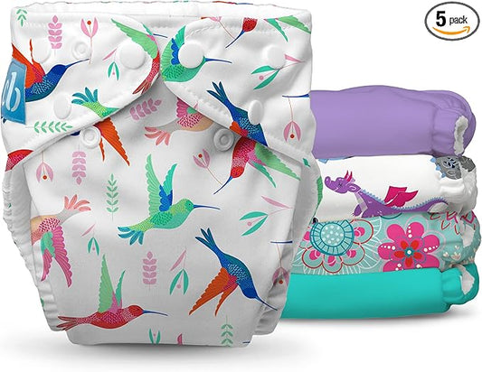 Charlie Banana Cloth Diapers, Reusable, Washable, Adjustable One Size Diaper, for Babies and Toddlers, with Absorbent Inserts - Flying Fantasy, 5 Pack