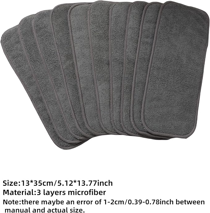 10pcs Reusable Soft 3 Layers Inserts for Baby Cloth Diaper,High Absorbing Washable Liners (10pcs-Grey Inserts)