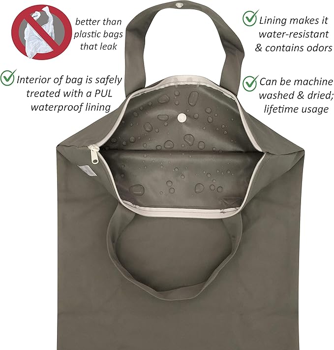 Wet Bag for Baby Cloth Diapers, Wet Dry Bag Wet Swimsuits and Towels, Breast Pump Parts, Travel, Gym, Yoga, Soiled Clothing (One Gray Bag)