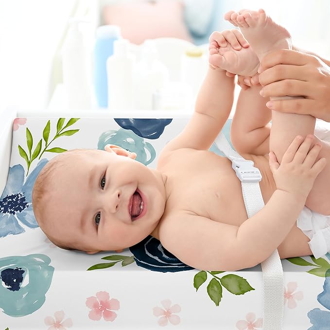 Sweet Jojo Designs Baby Changing Pad Cover Sheet (Navy Blue Boho Floral) for Girls, Infant/Newborn Diaper Change Table Mat Covers (Bohemian, Shabby Chic, Watercolor, Flower, Farmhouse, Sage Green)