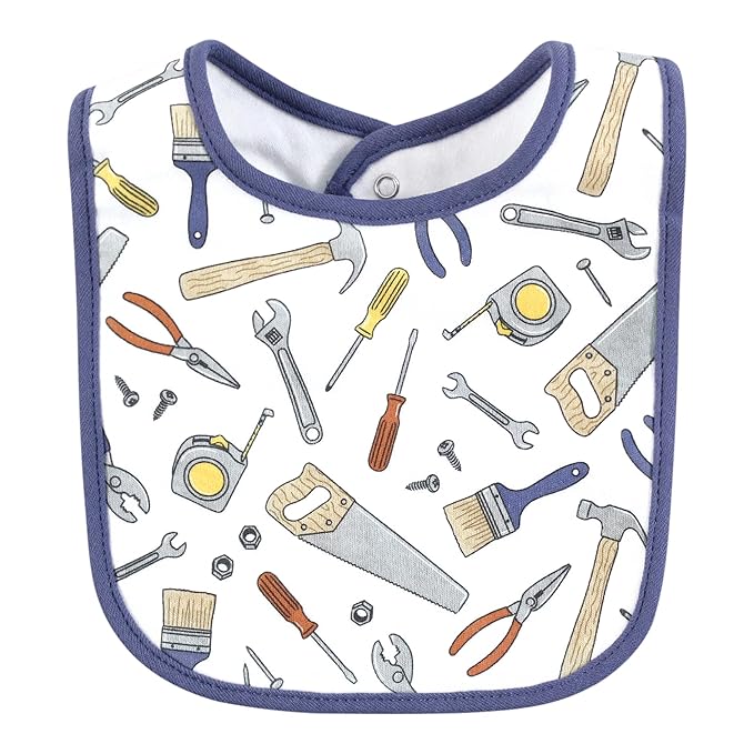 Hudson Baby Infant Boy Cotton Bibs, Construction Work, One Size