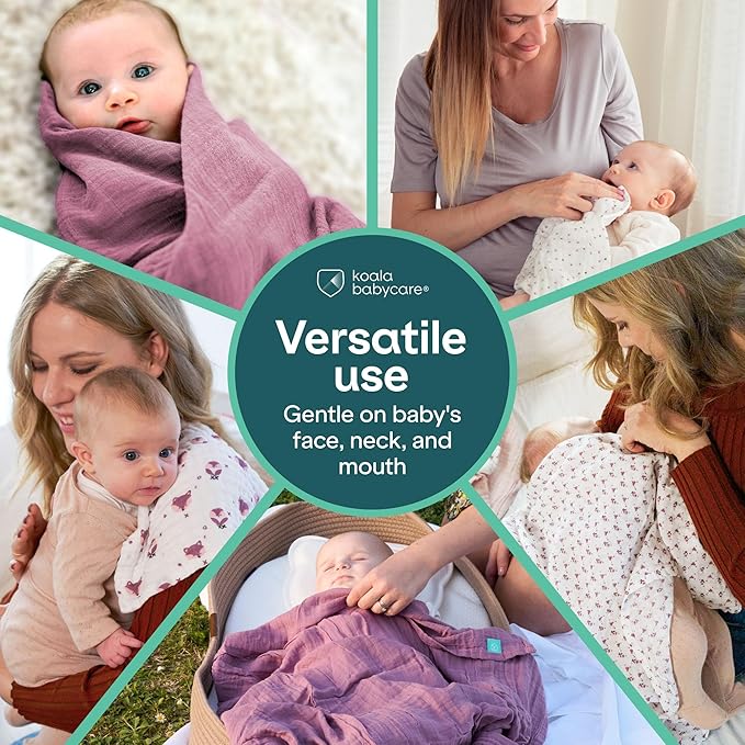 Koala Babycare 5 Pack 20"x10" Organic Burp Cloths for Baby Boys and Girls - GOTS & OEKO-TEX Cotton Burp Rags for Newborns - Absorbent Neutral Burping Cloths for Feeding - Washable Baby Bibs Essentials