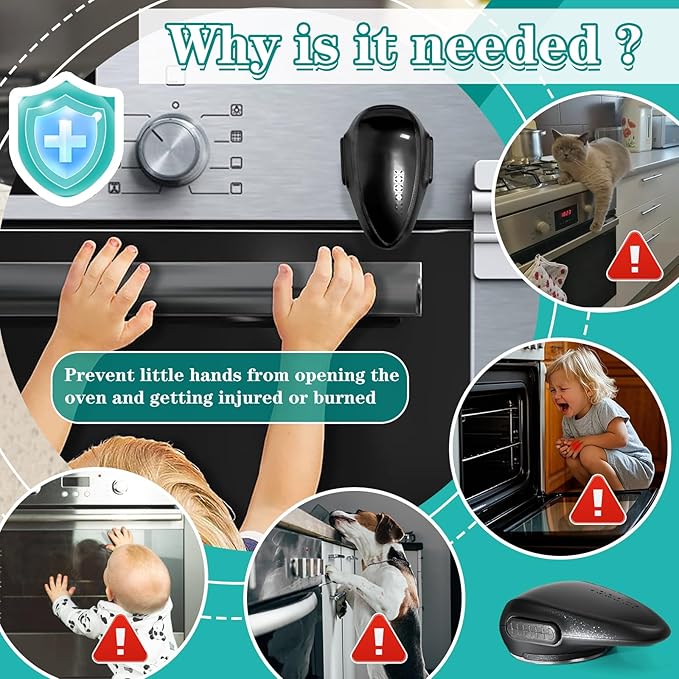 Oven Lock Child Safety - Premium Baby Proofing Oven Door Locks, Easy to Install & Use Durable and Heat-Resistant Material no Tools Need or Drill Oven Child Safety Lock (Black) - 2 Pack