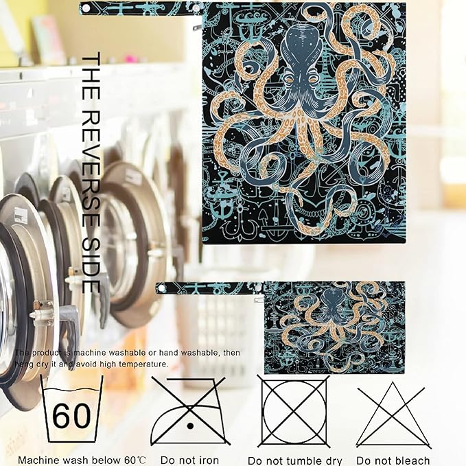 visesunny Hand-Drawn Octopus Anchor 2Pcs Wet Bag with Zippered Pockets Washable Reusable Roomy Diaper Bag for Travel,Beach,Daycare,Stroller,Diapers,Dirty Gym Clothes,Wet Swimsuits,Toiletries