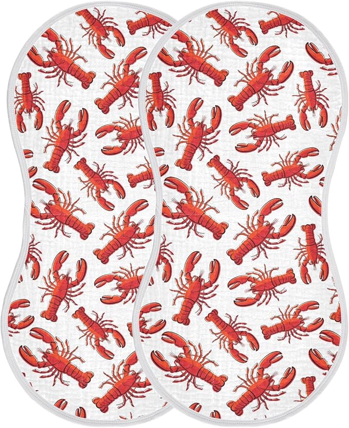 Muslin Burp Cloths for Baby Boys and Girls - 2-Pack Ultra Absorbent Lobsters Muslin Washcloths, Newborn Towel, Milk Spit Up Rags, Burp Cloth Bib for Unisex, 22 x 11 Inch