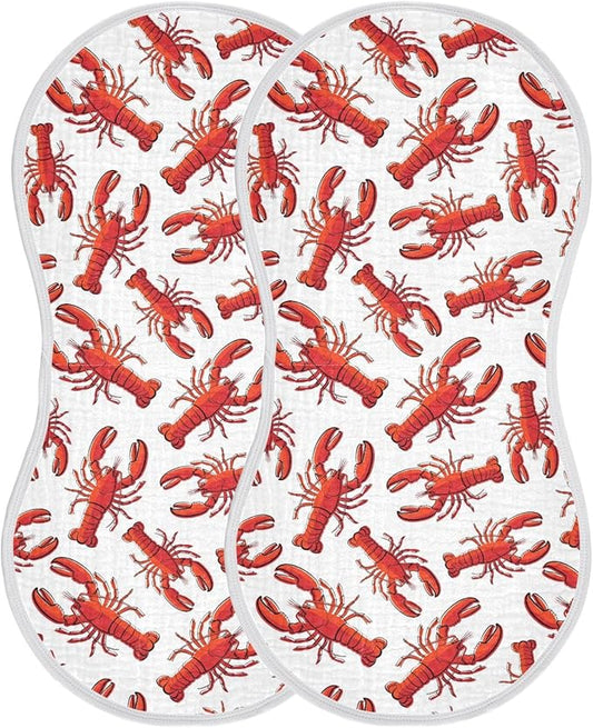 Muslin Burp Cloths for Baby Boys and Girls - 2-Pack Ultra Absorbent Lobsters Muslin Washcloths, Newborn Towel, Milk Spit Up Rags, Burp Cloth Bib for Unisex, 22 x 11 Inch