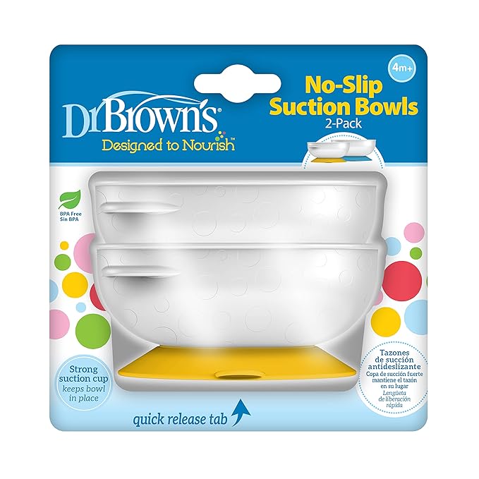 Dr. Brown's No-Slip Strong Suction Bowls for Babies and Toddlers, Baby Led Feeding, 2-Pack, BPA Free, 4m+