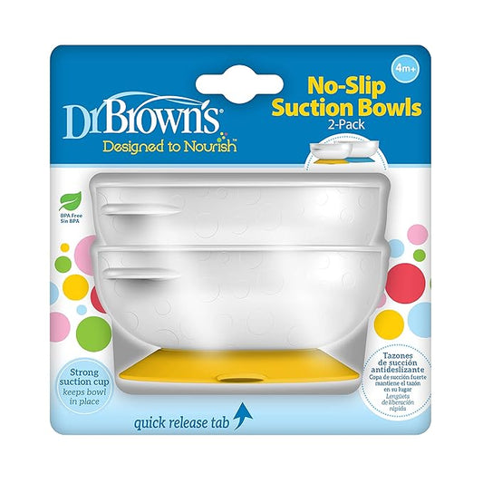 Dr. Brown's No-Slip Strong Suction Bowls for Babies and Toddlers, Baby Led Feeding, 2-Pack, BPA Free, 4m+