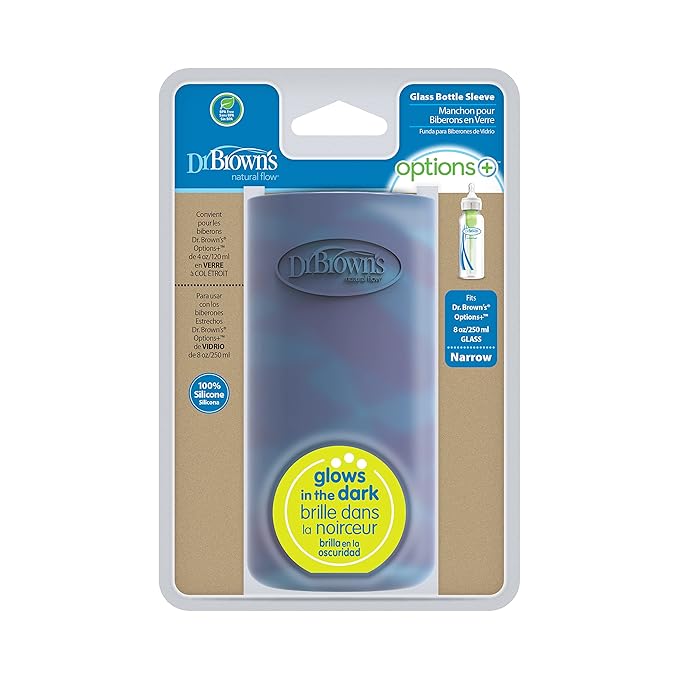 Dr. Brown's Options+ Narrow Glass Bottle Sleeve, 100% Silicone, Glow-in-The-Dark, BPA-Free, 8 oz, 2-Pack