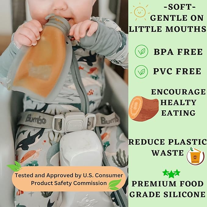 Reusable Silicone Food Pouch for Baby and Toddlers, Squeezable Pouch, Squeeze Pouch, Easy Clean Silicone Pouch for Pre-K and School, Homemade Baby Food Storage, 4oz (White 2 Pack)