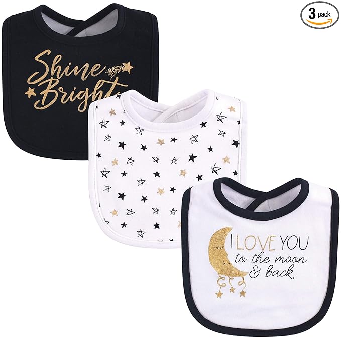 Yoga Sprout Cotton Drooler Bibs, 3 Pack, Metallic Moon