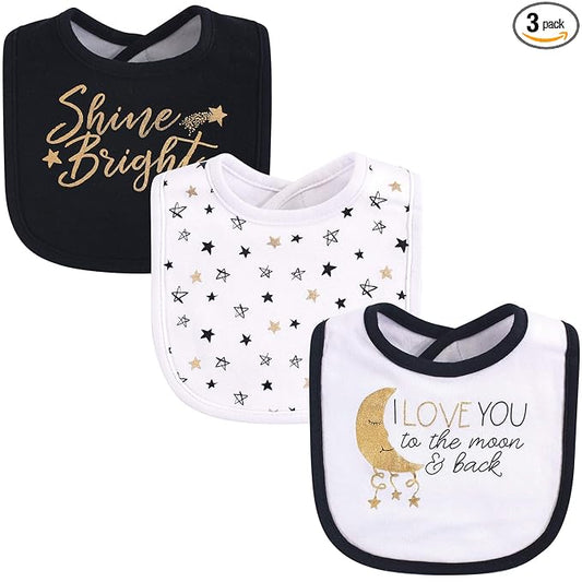 Yoga Sprout Cotton Drooler Bibs, 3 Pack, Metallic Moon