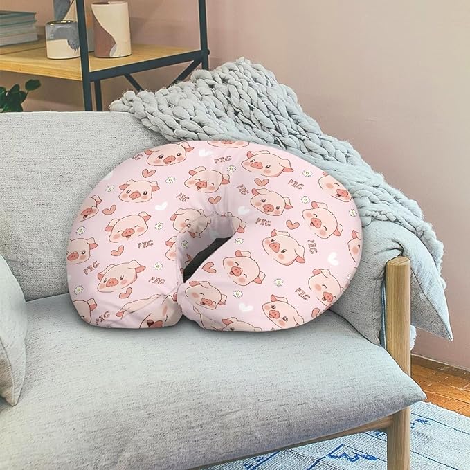 Cute Pig Nursing Pillow Cover for Newborn U-Shaped Breastfeeding Pillow Slipcover Hidden Zipper Design Soft and Skin-Friendly