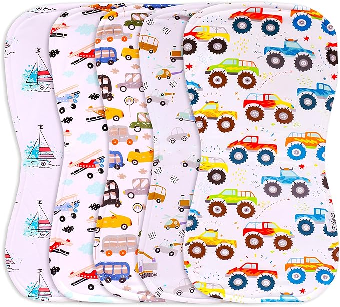 KiddyStar 5-Pack Burp Cloths – Organic Cotton, Soft, Large & Absorbent 3-Layer Towels for Newborns – Essential for Feeding & Spit-Up