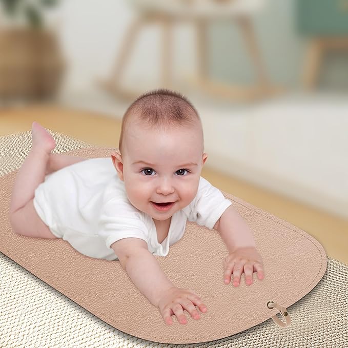 Portable Baby Diaper Changing Mat,Soft Faux Leather, Wipeable & Easy to Clean,for Home or Travel, Waterproof, with Storage Strap,Easily Put into Diaper Bag,30 x 17 in (Beige & Coffee)