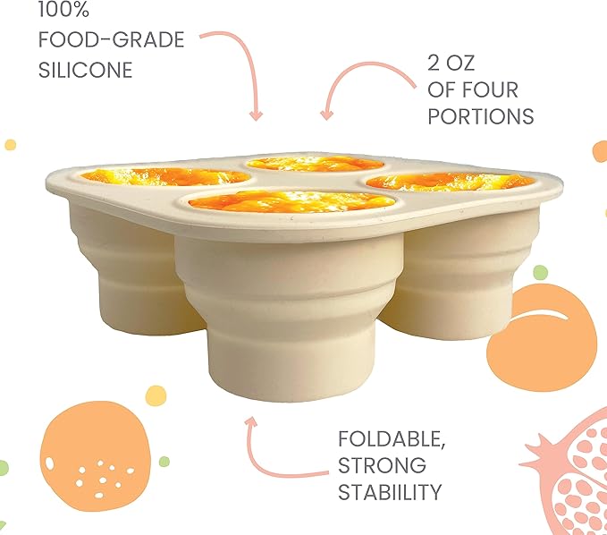 Lulyboo Baby Food Freezer Tray with Lid - Foldable Silicone Portable Storage for Homemade Baby Food, Fruit & Veggie Purees, 4 Compartments, BPA-Free, Space-Saving & Easy to Clean