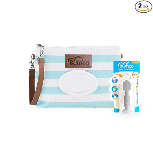 Bumco Diaper Clutch Bag and Mini Cream Spatula - Baby Travel Essentials, Small Bag with Wipes Dispenser, BPA-Free Butt Spatula, Mini Cream Applicator with Case