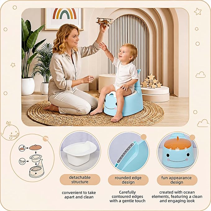 potty training toilet Potty Seat Baby Training Chair Boys Girls Toddler Whale Comfortable children 1-6 years old Baby toilet Animal seat with lid back potty trainer (Blue)