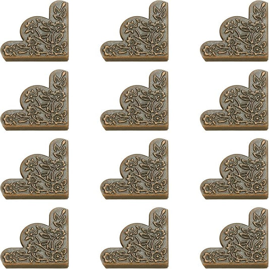 dophee 12Pcs Decorative Corner Protector, Jewelry Box Wooden Box Chest Furniture Guard Edge Cover, Metal Flower Carved No Holes, 1.69"x1.69"x0.2" - Red Copper