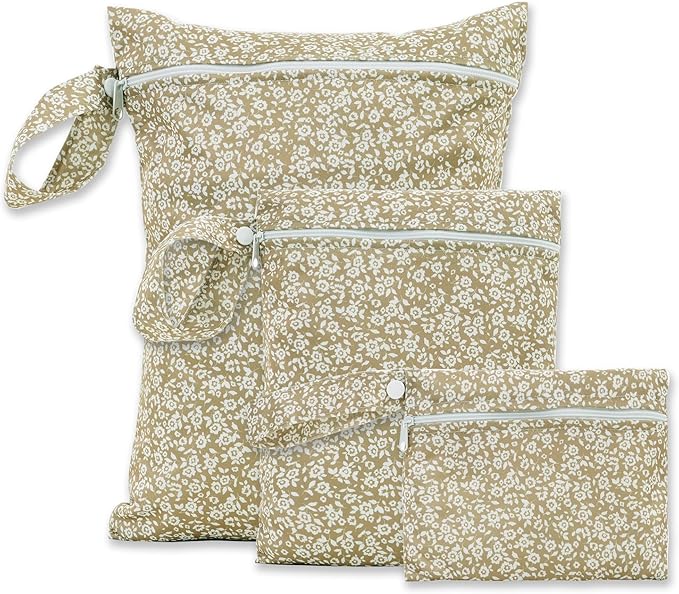 Waterproof Wet Bags, 3 Sizes Storage Bag for Baby Items and Travel, Reusable Diaper Bag with Zippered Pockets and Handle, Set of 3