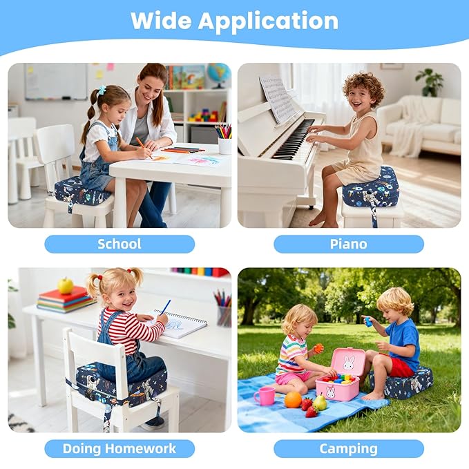 Toddler Booster Seat for Dining Table Kitchen Chair, Kids Booster Seat with Non-Slip Bottom and Adjustable Straps, 4" Detachable Washable Portable Travel Increasing Cushion (Astronaut)