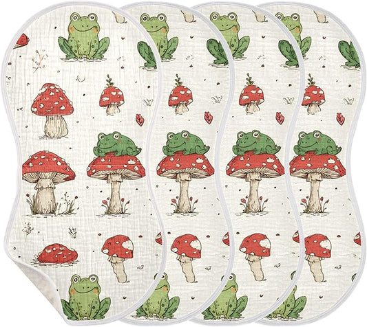 Retro Frogs Mushrooms Burp Cloths Baby Boys Girls Absorbent Soft Cotton Burping Cloths Rags 4 Pack