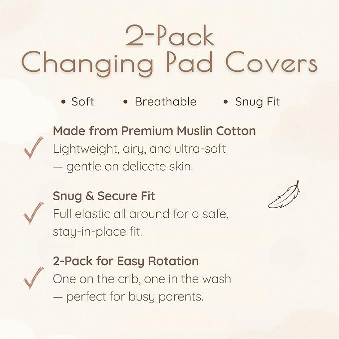 Baby Changing Pad Covers Boy, 2-Pack Changing Table Sheets, 100% Cotton Muslin Changing Pad Covers, 32"x16" x 8" Diaper Changing Pad Cover Boy, Oeko-TEX (Rainbow + Neutral Beige Changing Pad Cover)