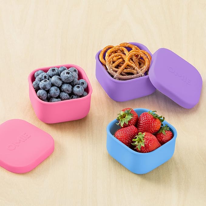 OmieBox Silicone Leakproof Snack Containers To Go, Food Storage Containers with Lid, School Lunch Bento Container - BPA Free, Airtight, Dishwasher and Freezer Safe, Oven Safe - 9.4 ounces (Purple)