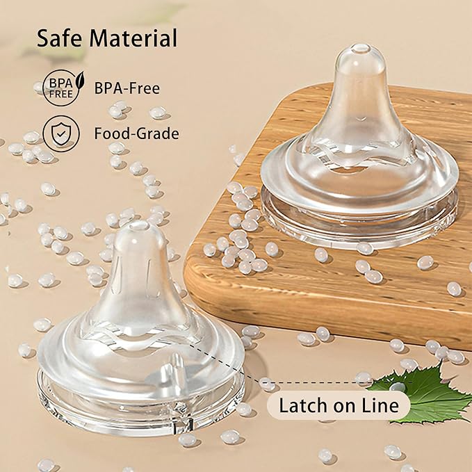 yanyoyo Natural Glass Baby Bottle for Breastfeeding Babies, 8oz Anti-Colic Baby Bottle with Natural Response Nipple(M), Clear, Wide Neck, 2 Pack, 3 Months+