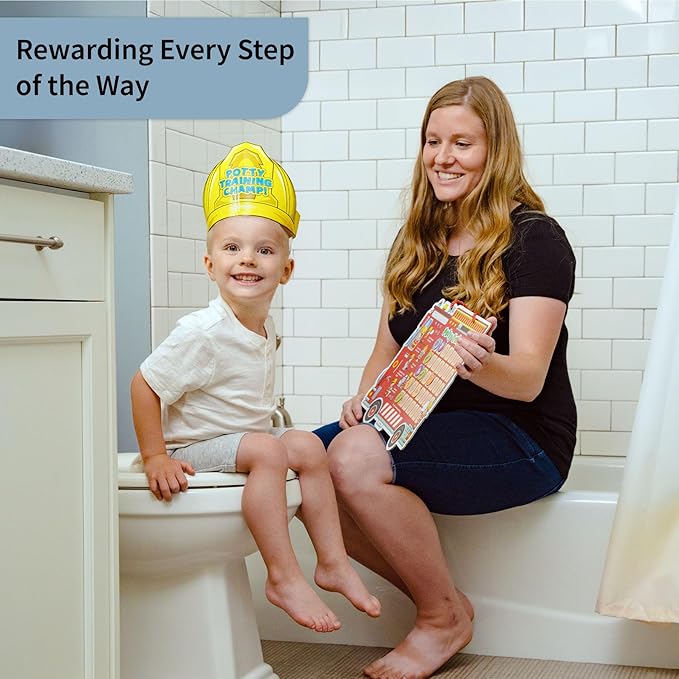 Potty Training Chart with 35 Stickers, 3 Reminder Stickers and Crown for Toddlers Boys and Girls - Potty Training Rewards for Kids - Fireman