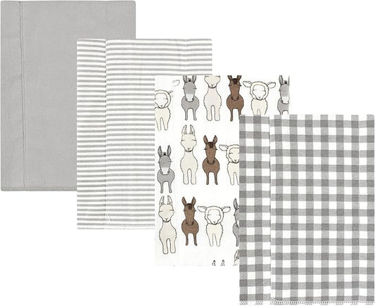 Luvable Friends Hudson Baby Flannel Burp Cloths 4pk, Farm Friends Pastel