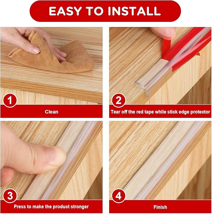 Edge Protector for Baby Proofing,Clear Edge Protector Strip,Sharp Edge Wrap Cover Tape,Self Adhesive Protective Bumper Guards for Cabinet Door,Desk,Glass Table, and Wall 26.2ft with 4 Corners
