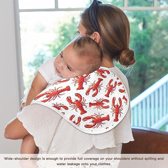 Muslin Burp Cloths for Baby Boys and Girls - 4-Pack Ultra Absorbent Lobsters Muslin Washcloths, Newborn Towel, Milk Spit Up Rags, Burp Cloth Bib for Unisex, 22 x 11 Inch
