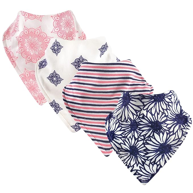 Touched by Nature Unisex Baby Organic Cotton Bandana Bibs, Daisy, One Size