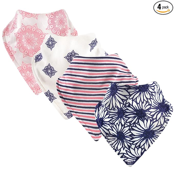 Touched by Nature Unisex Baby Organic Cotton Bandana Bibs, Daisy, One Size