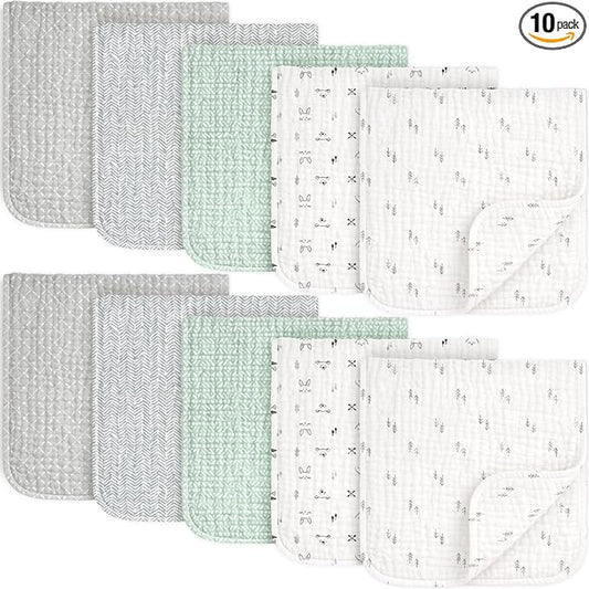 KeaBabies Organic Muslin Burp Cloths Baby Boy, Girl – 10-Pack 100% Cotton Muslin Burping Cloths for Babies, Newborn, 21x10 Large & Absorbent Spit Up Rags, Baby Washcloth, Infant Towels (Nordic)