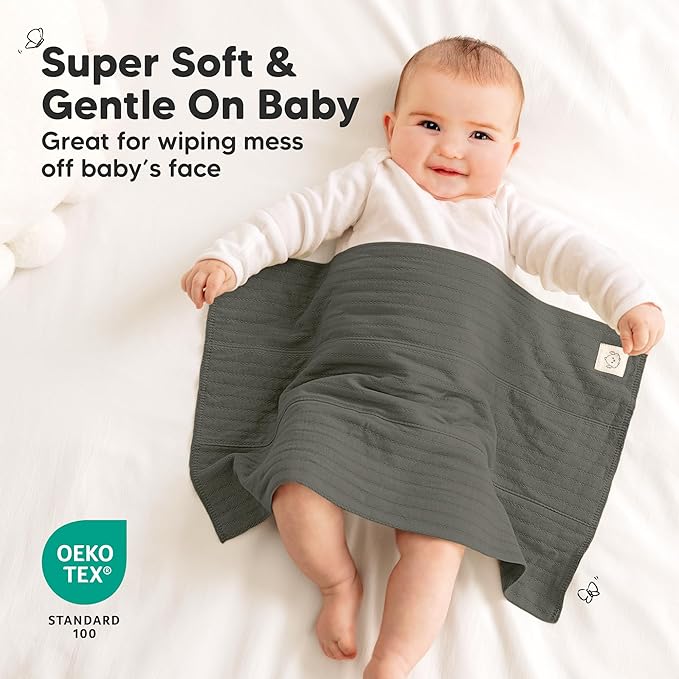 KeaBabies Organic Cotton Burp Cloths Baby Girl, Boy - 6-Pack Large Burping Clothes for Babies, Spit Up Rags, Super Soft & Absorbent Newborn Wash Towels, Gender Neutral, Non-Shrink (Stria, Granite)