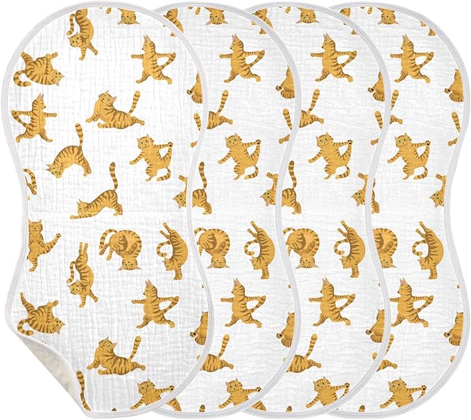 Yoga Tabby Cat Muslin Burp Cloths for Baby 4 Pack Soft 100% Cotton Super Absorbent Baby Washcloths Bibs for Boy Girl