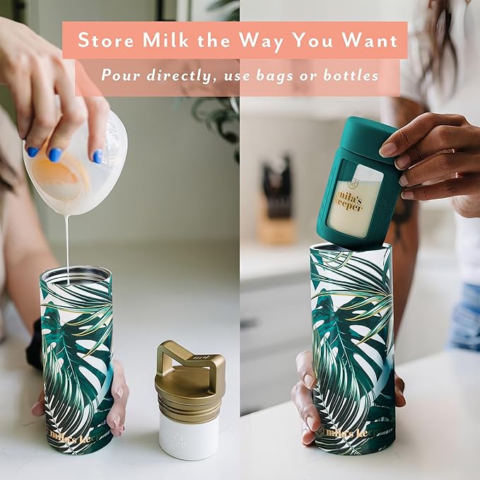 Mila's Keeper Portable Insulated Breast Milk Cooler Set | 20 Hr Storage | Cooler, Breast Milk Storage Bottle & Ice Pack for Travel | Fits Leading Pumps | Wide Neck Panama Palms