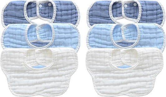 MUKIN Soft Cotton Muslin Baby Bibs 6 Pack | Adjustable Snap Closure for Newborns| Absorbent for Drooling, Teething & Feeding