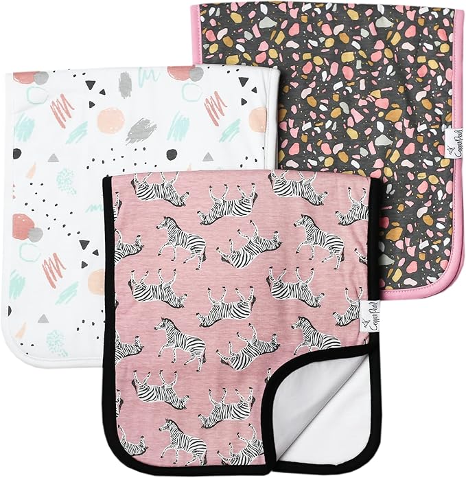Copper Pearl Premium Baby Burp Cloths - 3-Pack Large Cotton Burp Cloths, Extra Soft Spit Up Rags with 3 Absorbent Layers, Perfect for Baby Boy and Baby Girl Gifts (21" x 10" Size, Zella Set)