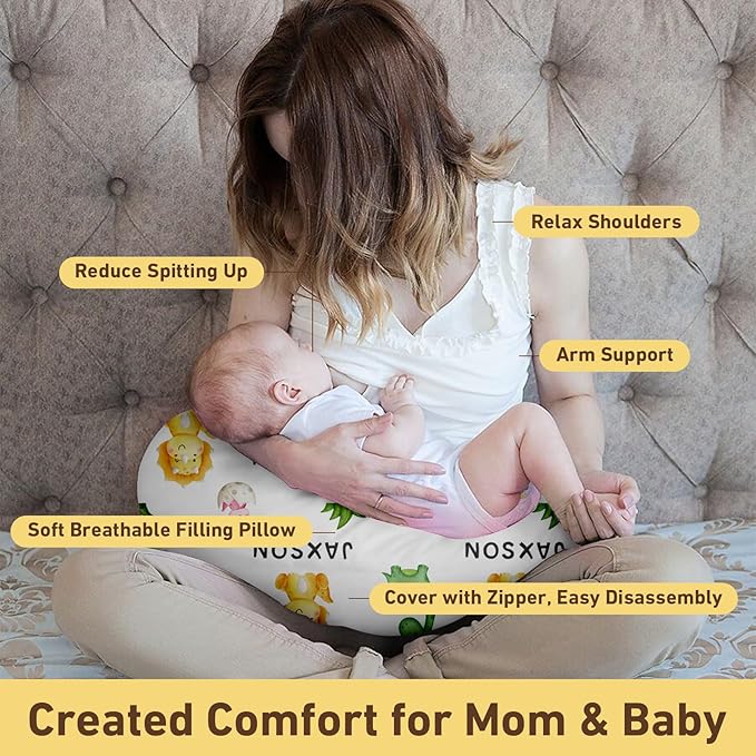 Dyoart Baby Nursing Pillow Cover,Personalized Soft Nursing Covers,Custom Name Breastfeeding Pillow Cover for Bottle Feeding,Gifts for Baby Boys Girls,Dinosaur(one Size)